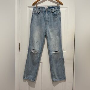 Pistola High Rise, Straight Leg, Distressed Light Blue Denim Jeans, Size 27